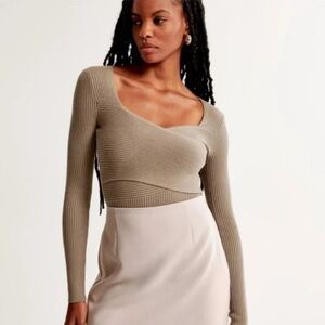 Abercrombie & Fitch Ribbed Bodysuit in Beige